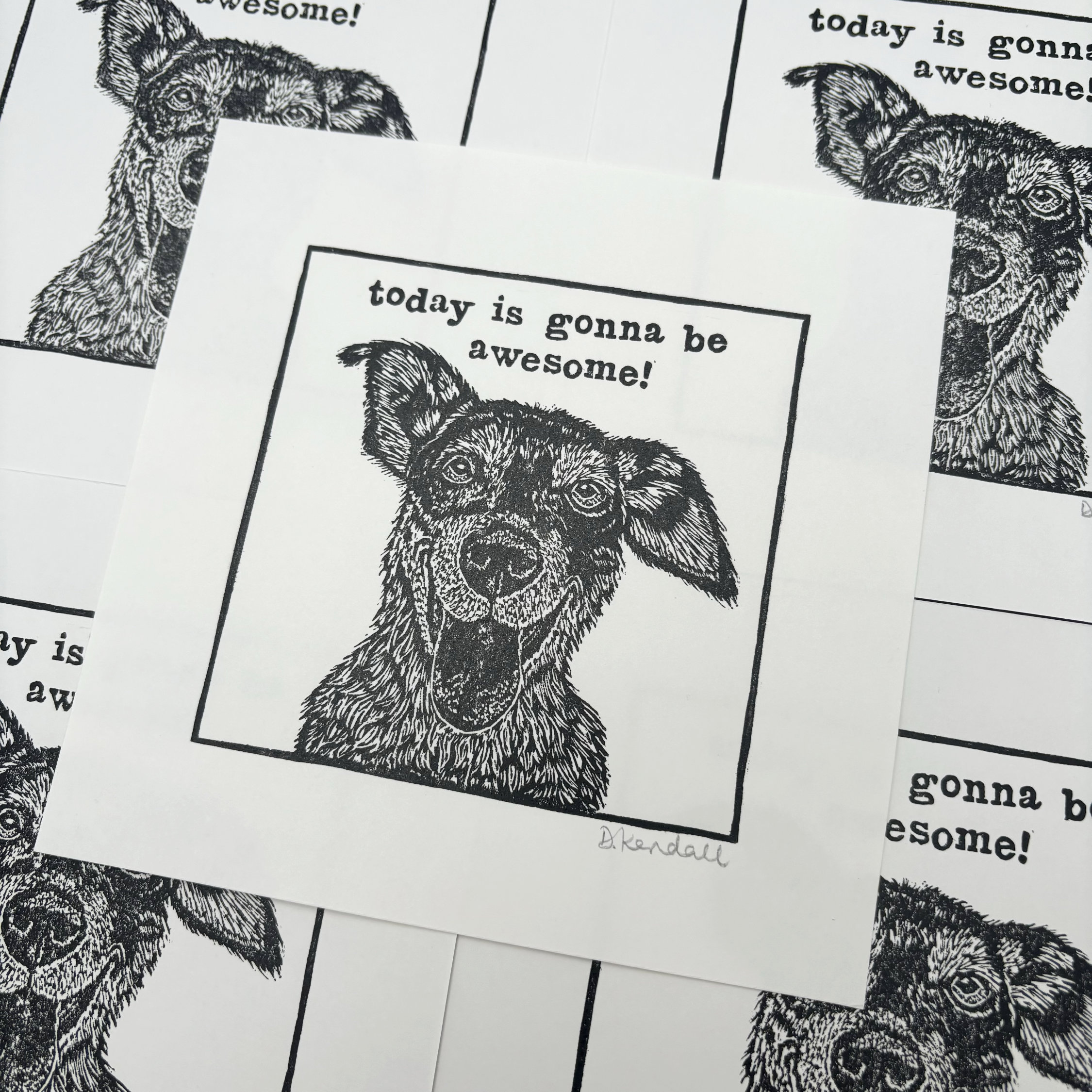 Positive morning mantra dog art print