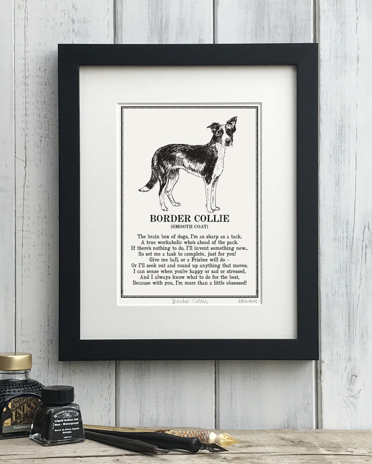 Smooth coated Border Collie Doggerel Illustrated Poem Art Print | The Enlightened Hound