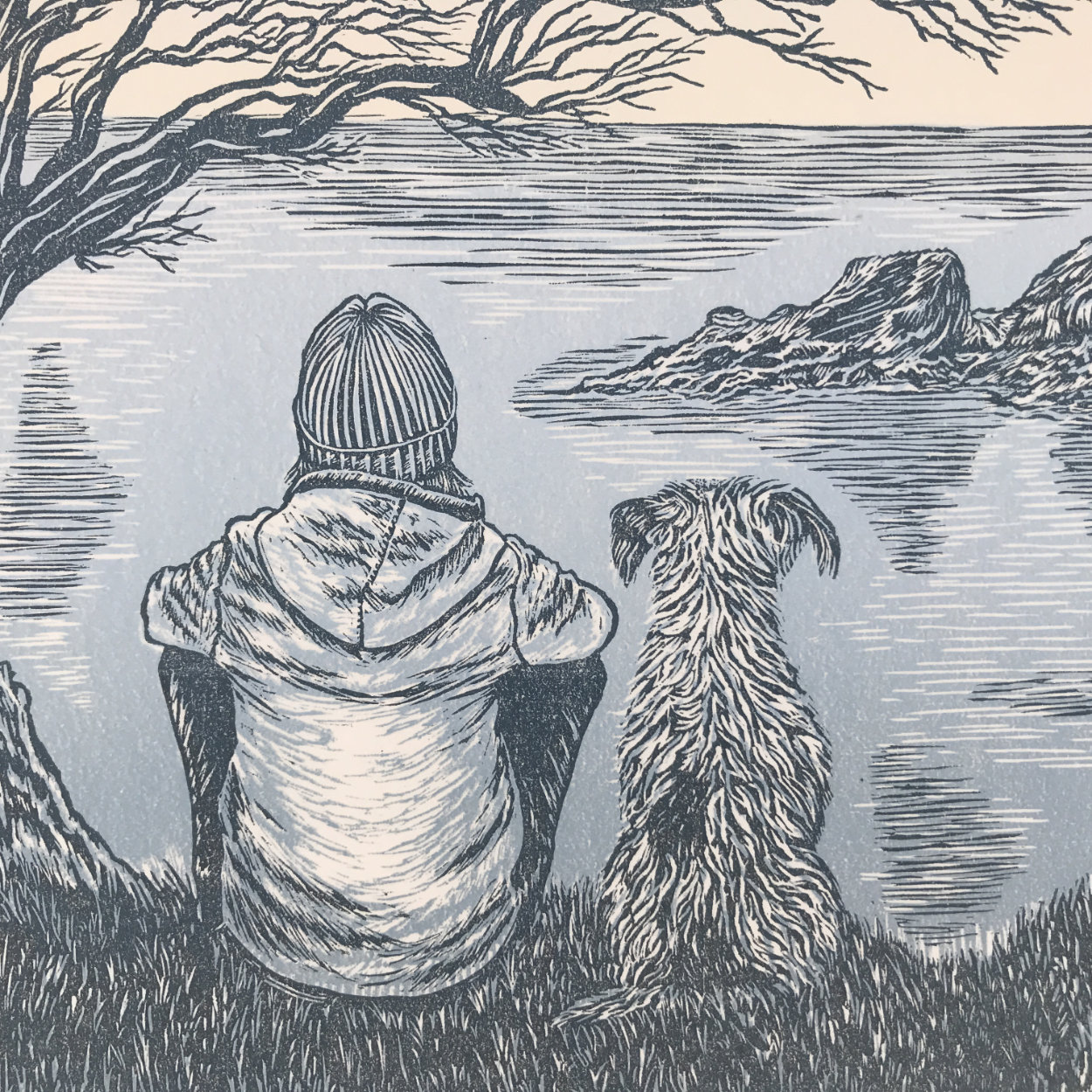 Dog Person Love Seaview Linoprint  |The Enlightened Hound