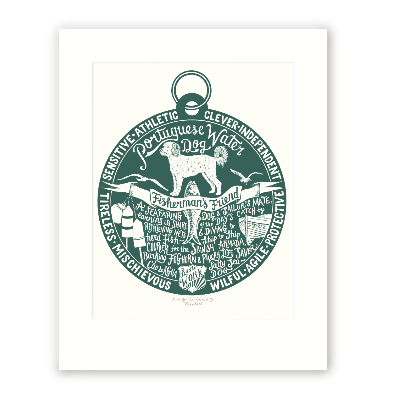 Hand printed Portuguese Water Dog art sale | The Enlightened Hound