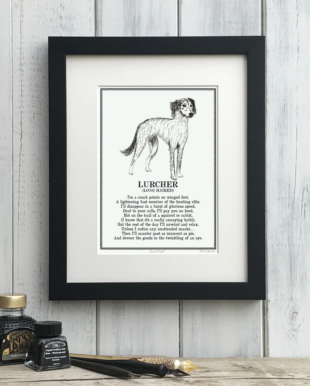 Long Haired Lurcher Doggerel Illustrated Poem Art Print | The Enlightened Hound