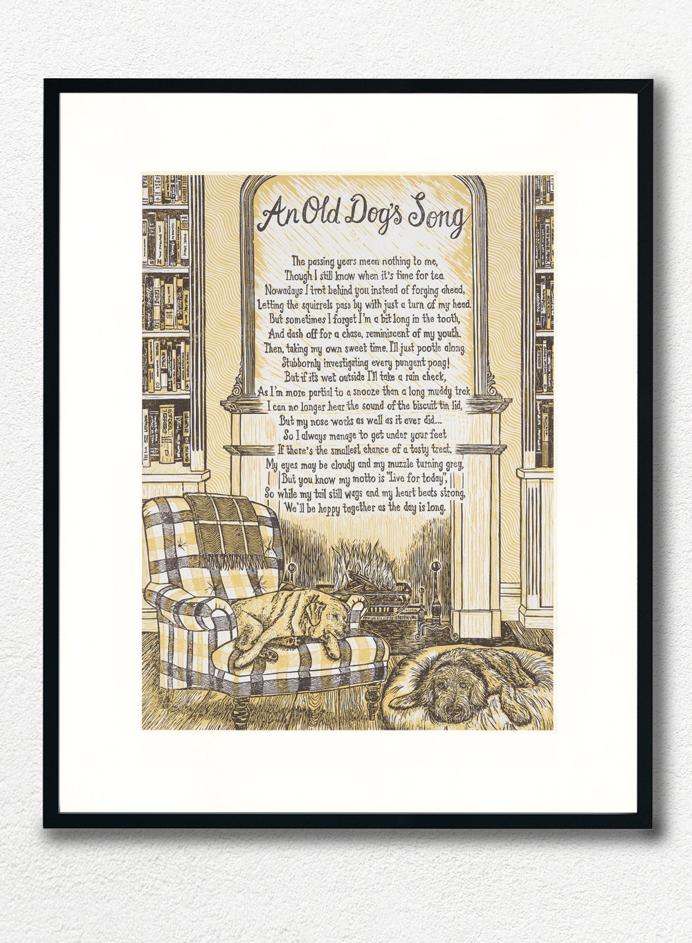 Framed Old Dog's Song Linoprint  | The Enlightened Hound