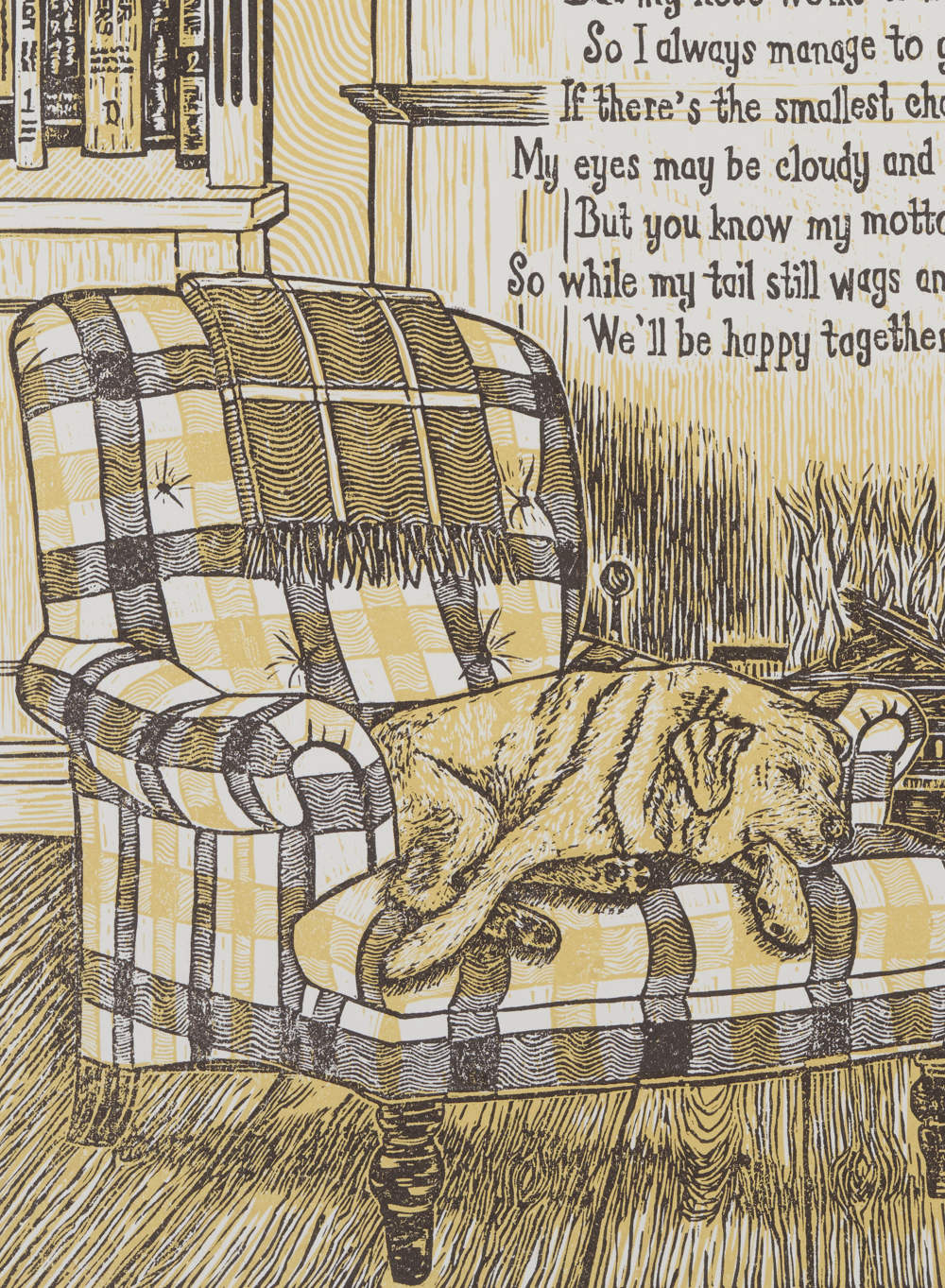 Old Labrador Sleeping Linoprint Art | The Enlightened Hound