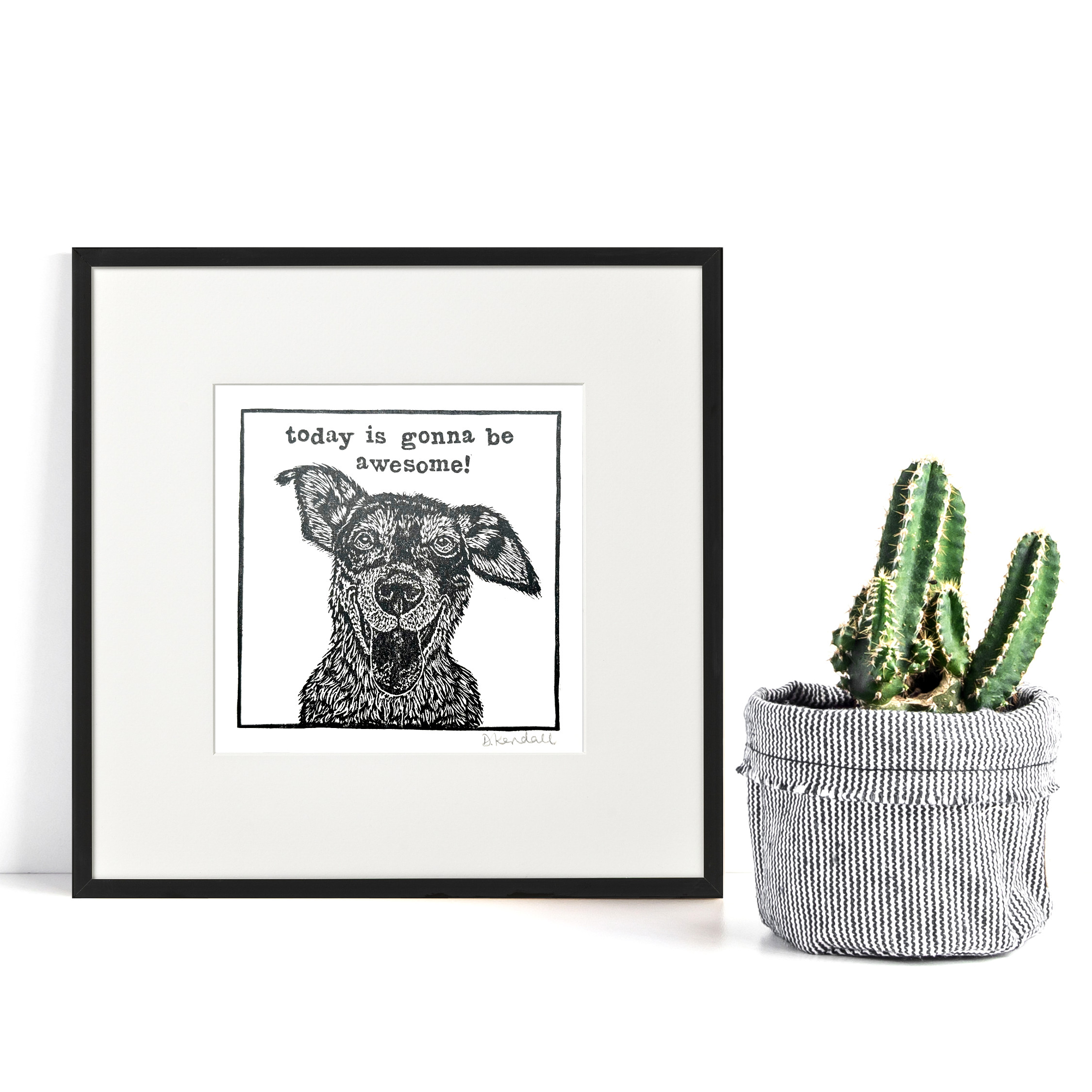 Sighthound Whippet Greyhound Lurcher Sleeping Linoprint Art | The Enlightened Hound